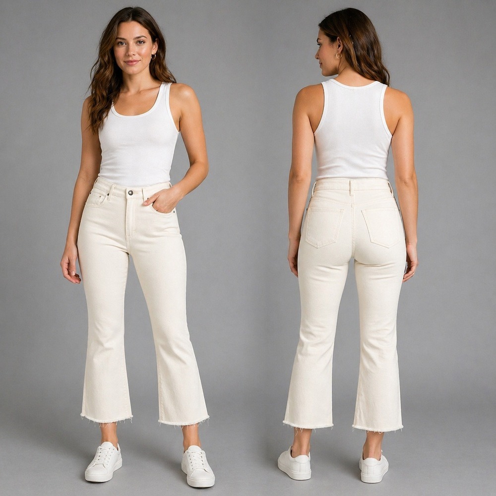 Whetherly Jeans Womens 31/12 Beverly High Rise Ankle Flare White Raw Hem